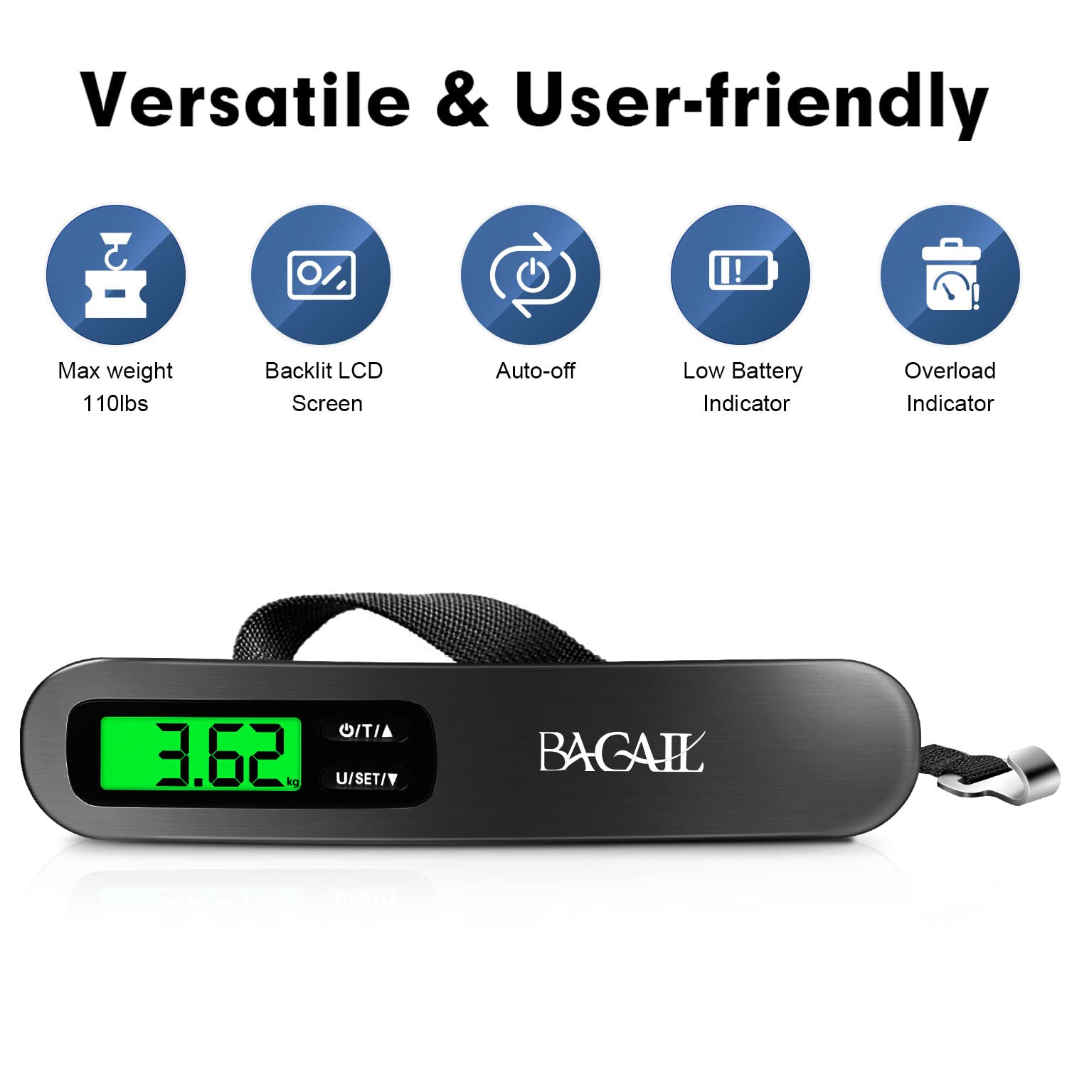 Thumbnail 5 de BAGAIL Bilancia per bagagli digitale con display LCD retroilluminato – 50 kg / 110 lb