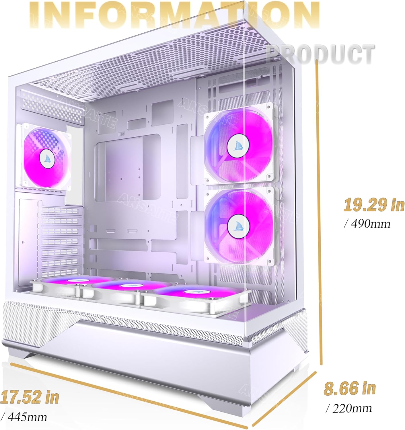 Thumbnail 2 de ANSAITE ATX PC Case with 6 ARGB Fans and Panoramic Glass Window