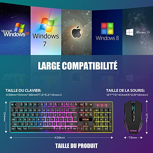Thumbnail 6 de RedThunder K10 Ensemble Clavier et Souris Gaming sans Fil (AZERTY FR), rétroéclairage LED, 2,4G, 3000 mAh + 800 mAh