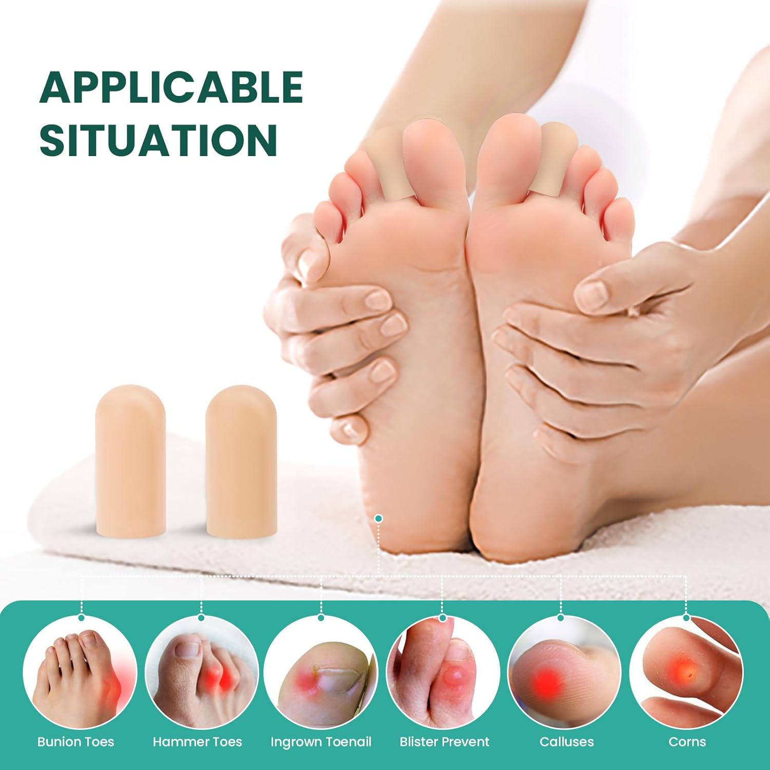 Detalle de Welnove Gel Toe Cap and Protector – Infused Silicone Toe Covers (8M, Beige)