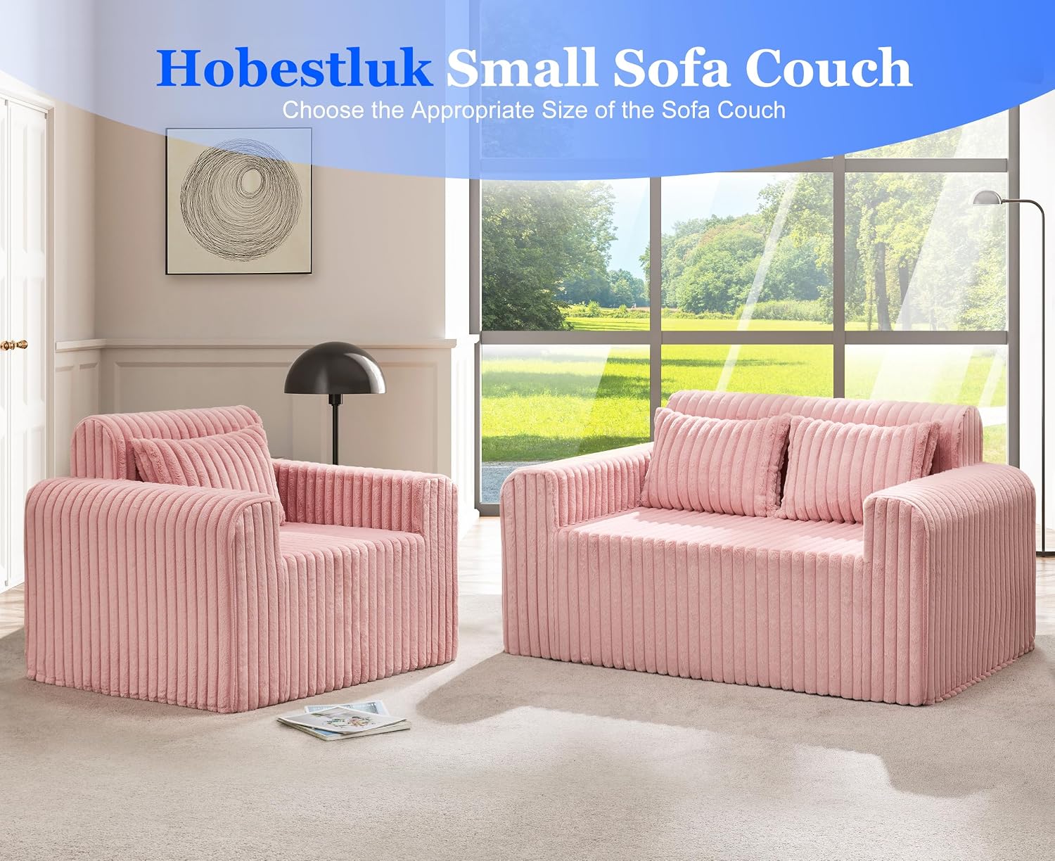 Detalle de Hobestluk NEW038-PINK-CA Foam Loveseat with Faux-Fur Fabric and 2 Pillows