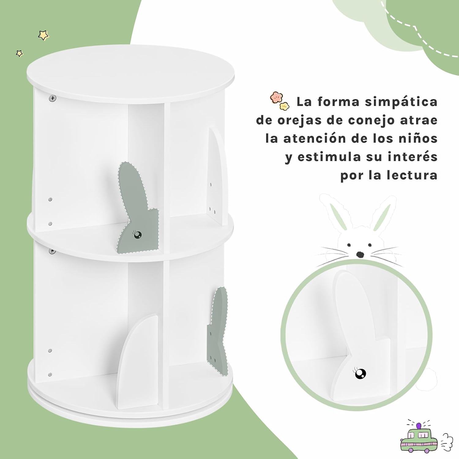 Thumbnail 6 de WOLTU Estantería Infantil Giratoria Blanca 2 Niveles