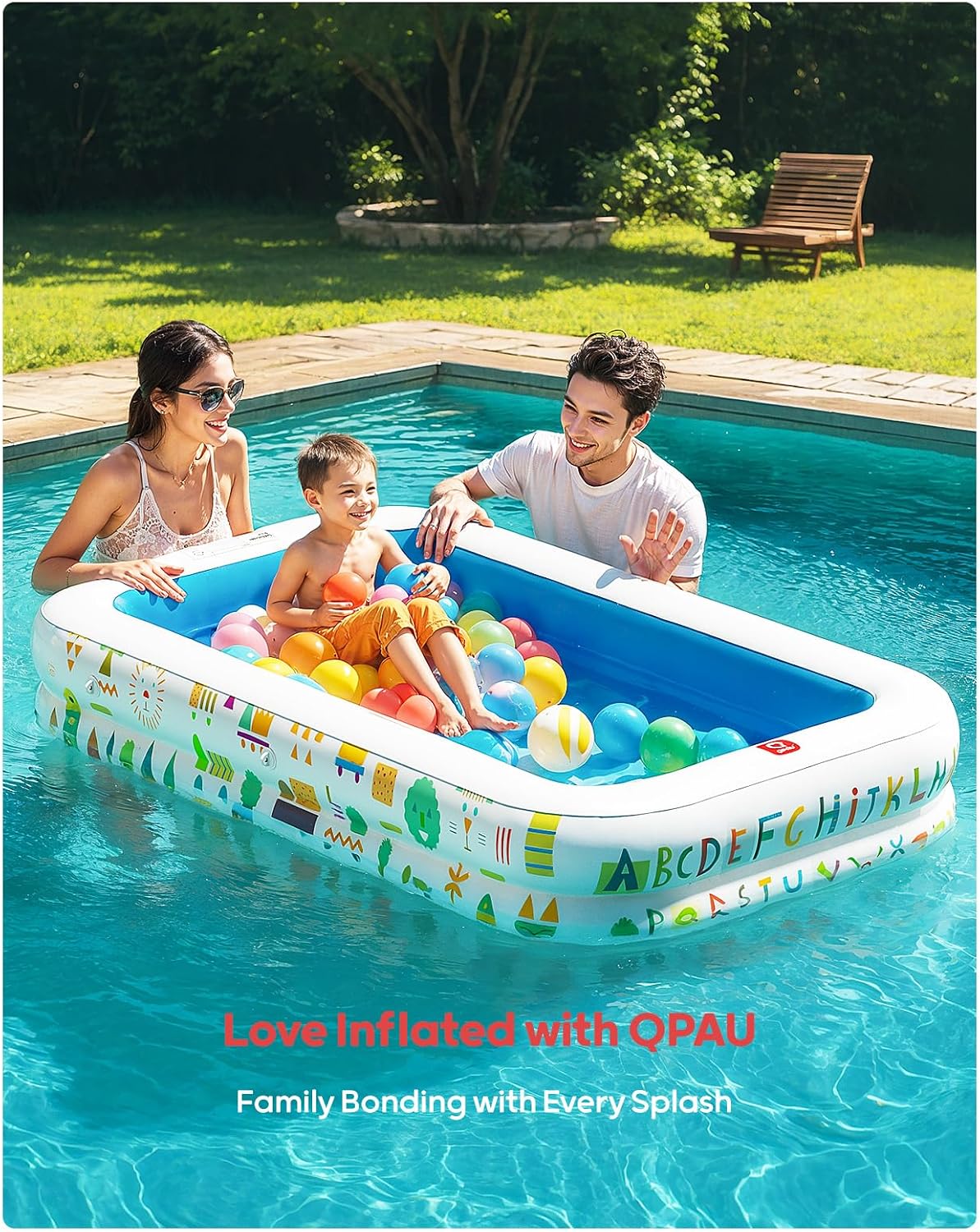 Thumbnail 6 de QPAU Kiddie Pool 65" x 39" Inflatable Pool with Canopy