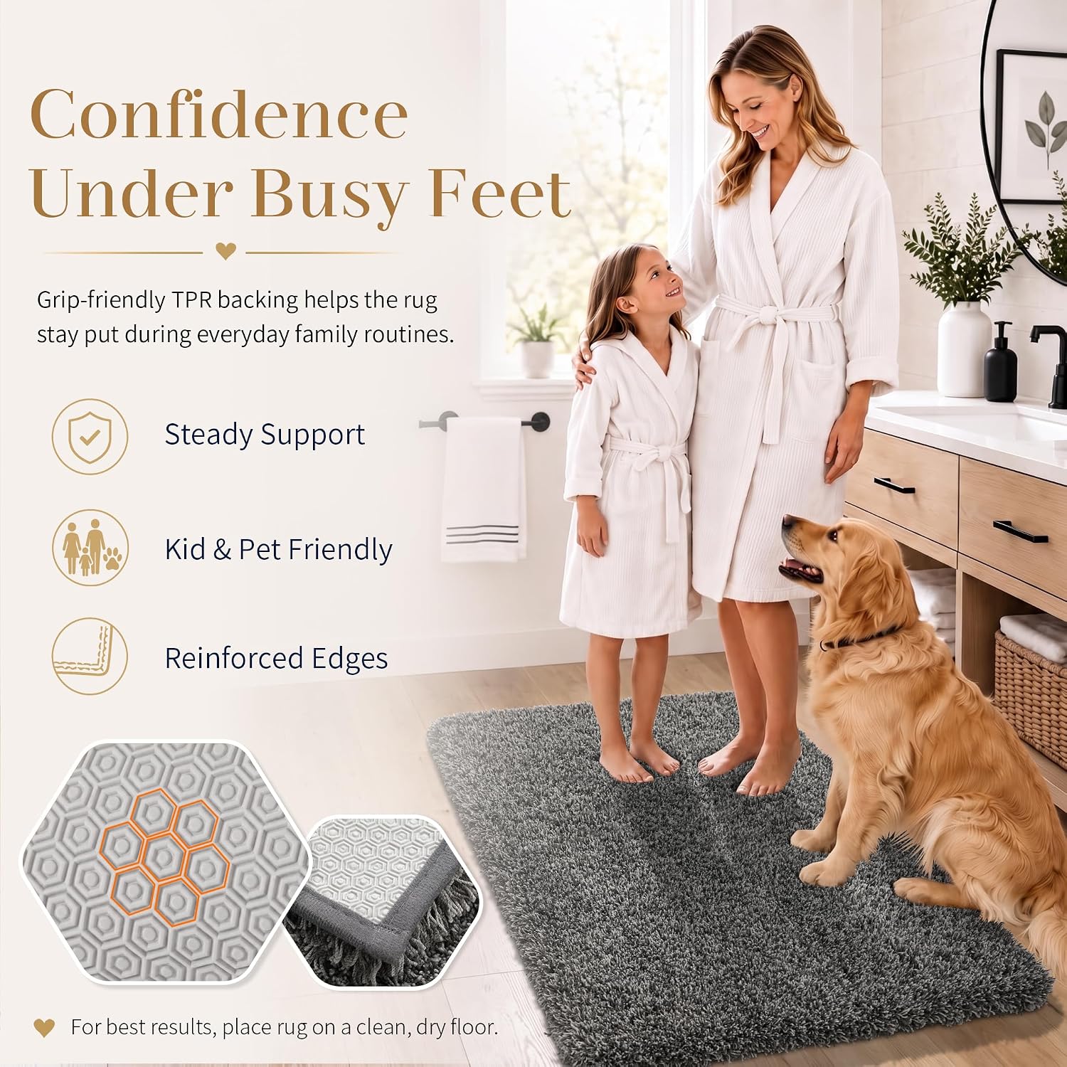 Detalle 1 de Yimobra 60" x 24" Bathroom Runner Rug, Plush Microfiber, TPR Backing
