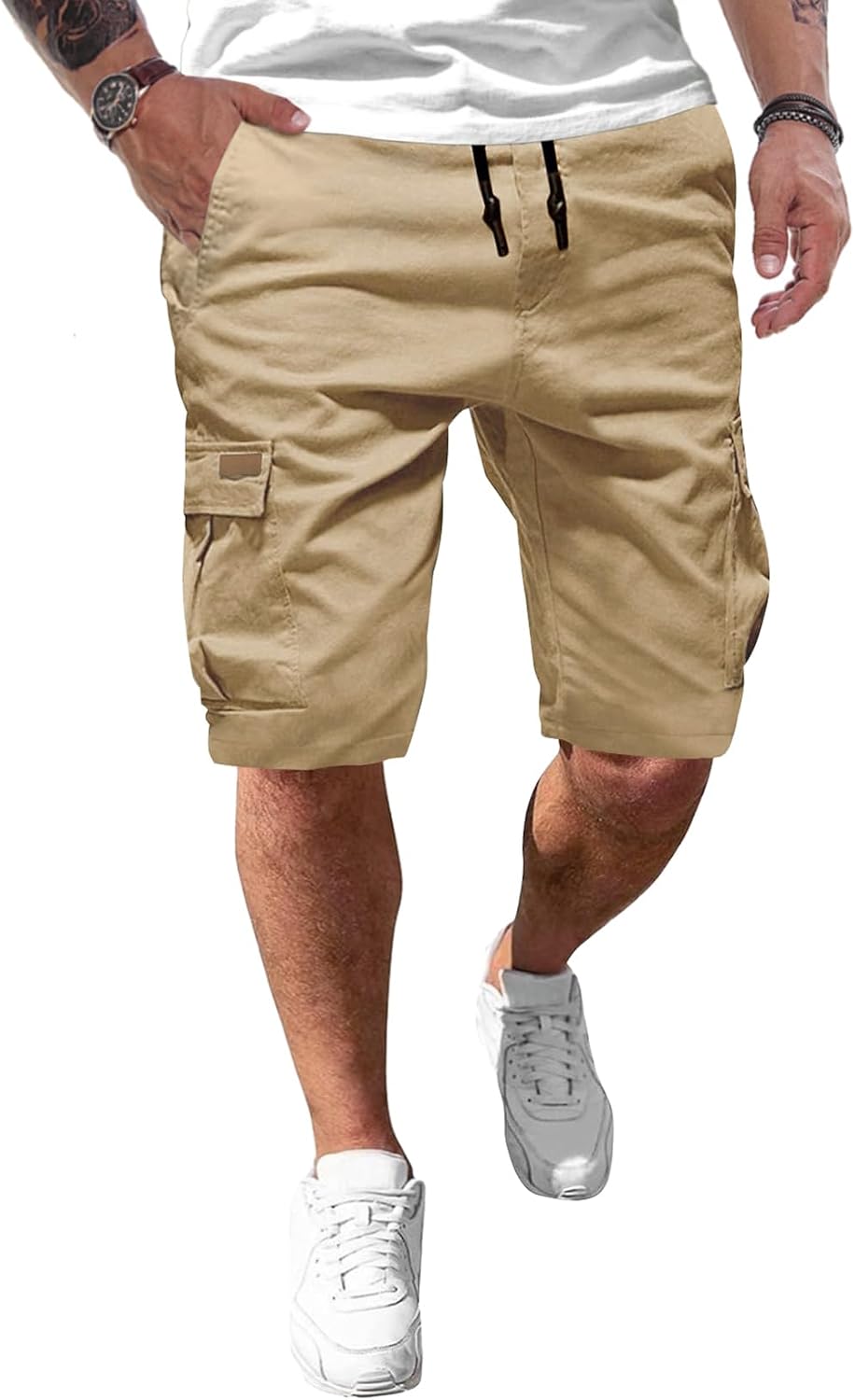 Detalle de JMIERR Kurze Hosen Herren – Baumwolle Cargo Shorts mit 6 Taschen