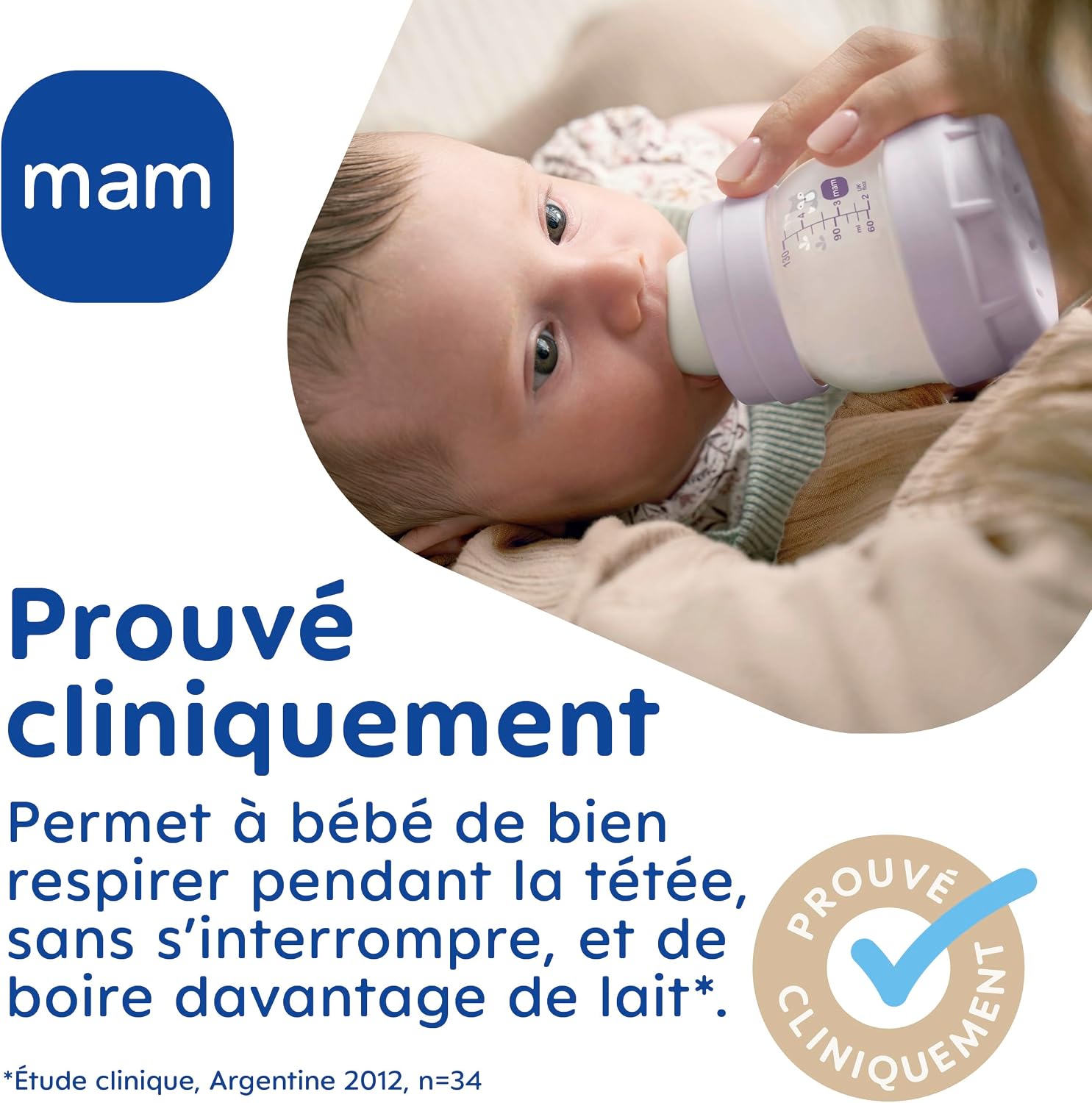 Detalle de MAM Coffret Naissance Bébé — 4 Biberons Easy Start Anti-Colique + Sucette Naissance + Boîte doseuse (Sable)