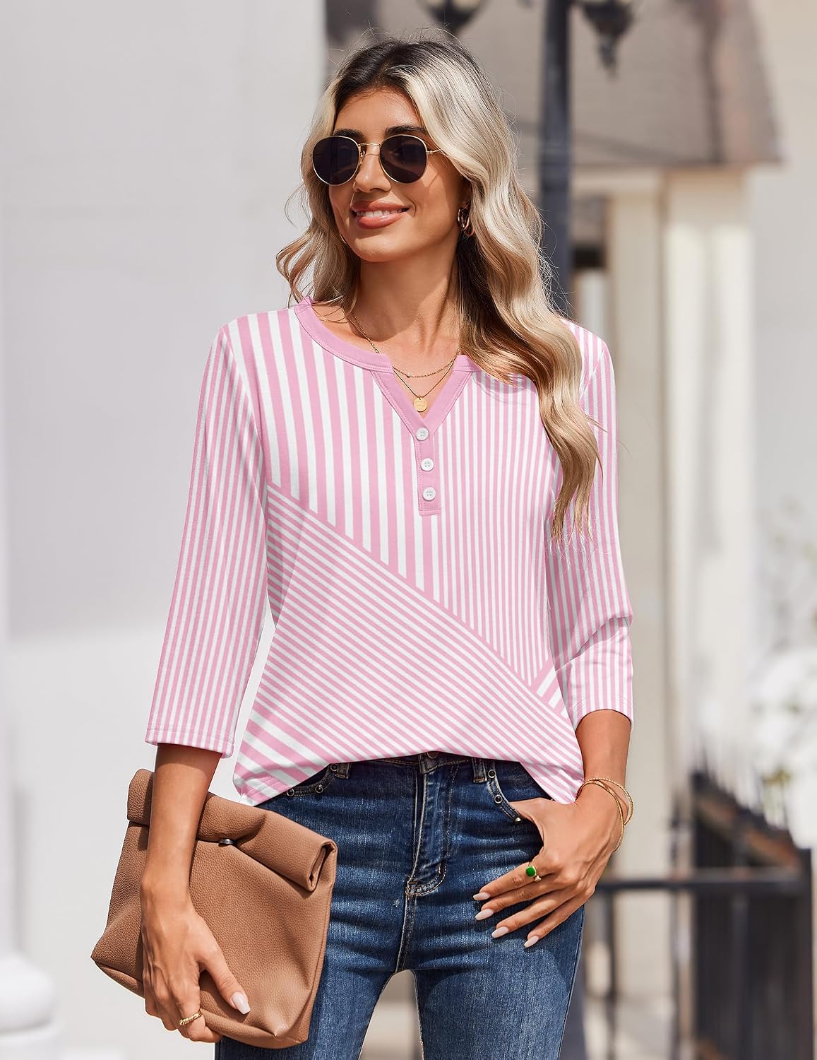 Detalle de Zeagoo 3/4 Sleeve Women's Tops: Casual Dressy Summer Blouses for Work and Beyond