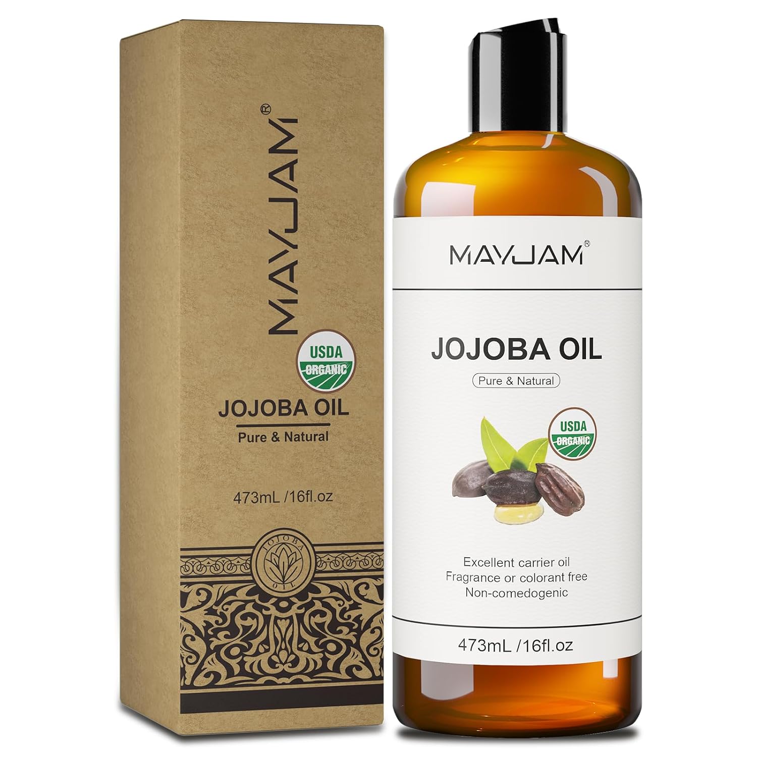 Detalle de MAYJAM Jojobaöl Bio 473 ml – Reines Jojobaöl, kaltgepresst, vielseitig für Haut, Haar und Körper