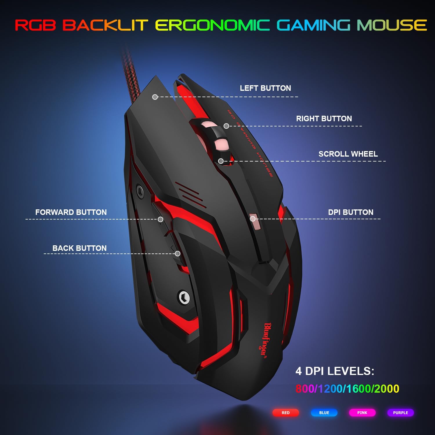 Detalle 2 de BlueFinger Gaming Keyboard Combo, USB Wired