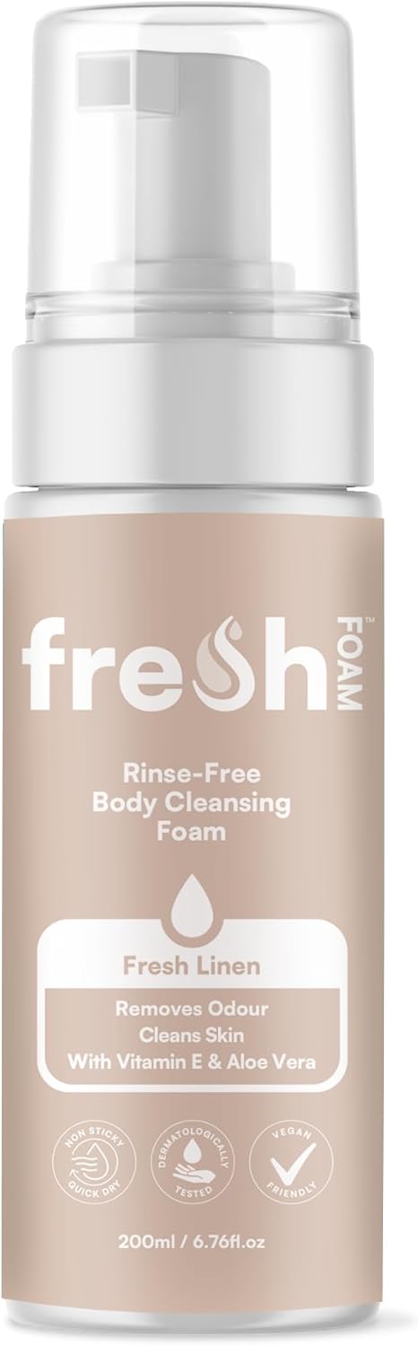 FreshWipes Rinse Free Foaming Body Wash 200ml – Gentle, Odour-Eliminating & Waterless Cleanse for Sensitive Skin