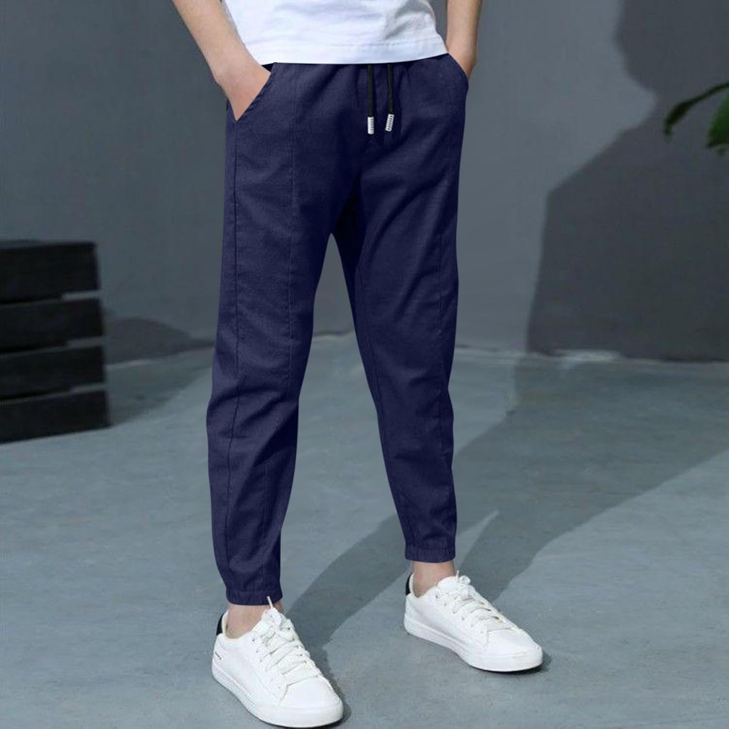 Detalle de DeHolifer: Confezione da 2 Pantaloni in Cotone e Lino per Ragazzi – Comfort Estivo ed Elastico
