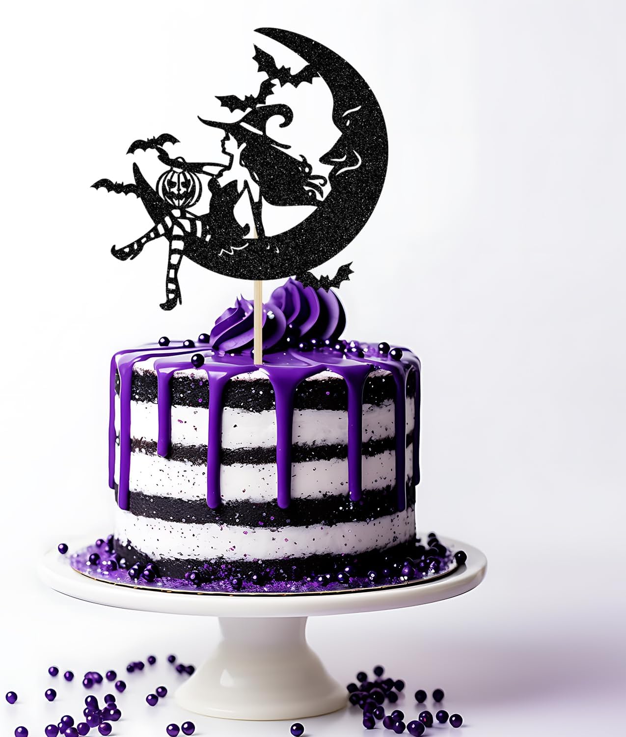 Detalle de Witch Cake Topper in Black Glitter