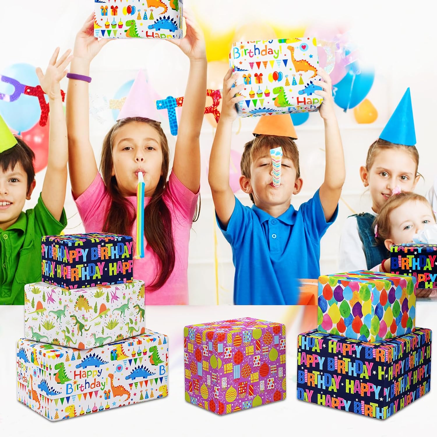 Thumbnail 6 de HAMOHTE Geschenkpapier Geburtstag Kinder – 5 Rollen (43 cm x 300 cm) mit Cartoon-Design, recycelbar