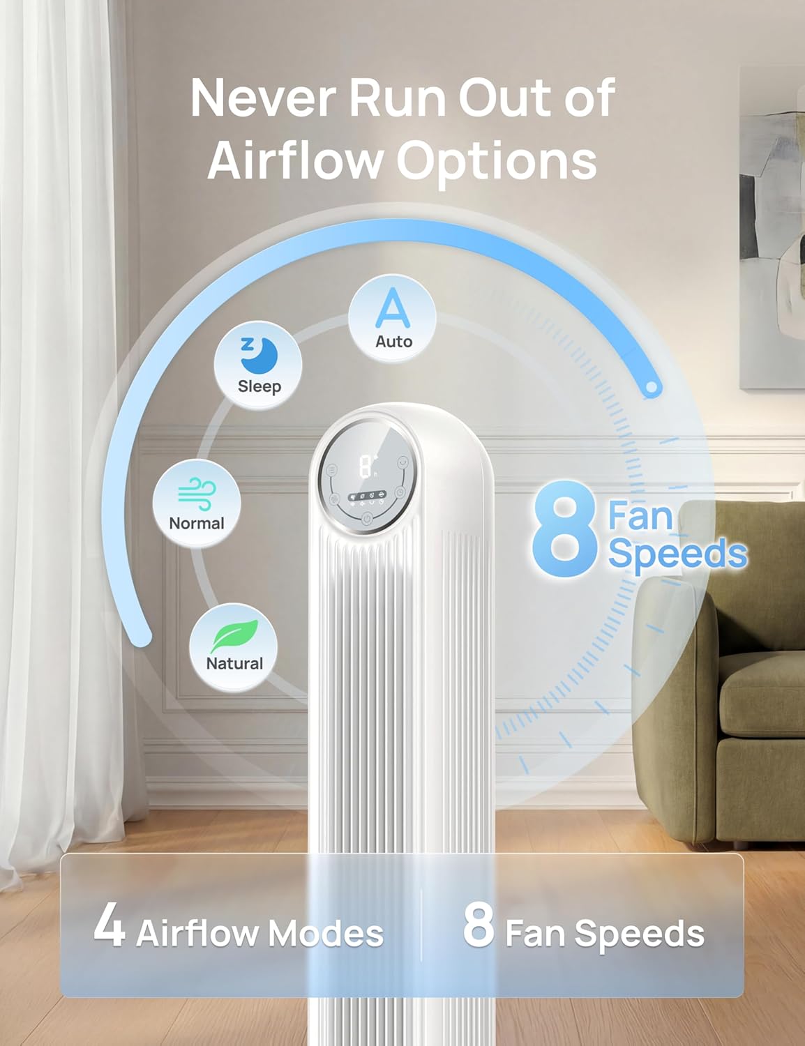 Detalle 2 de Dreo Smart Tower Fan 36in 25ft/s