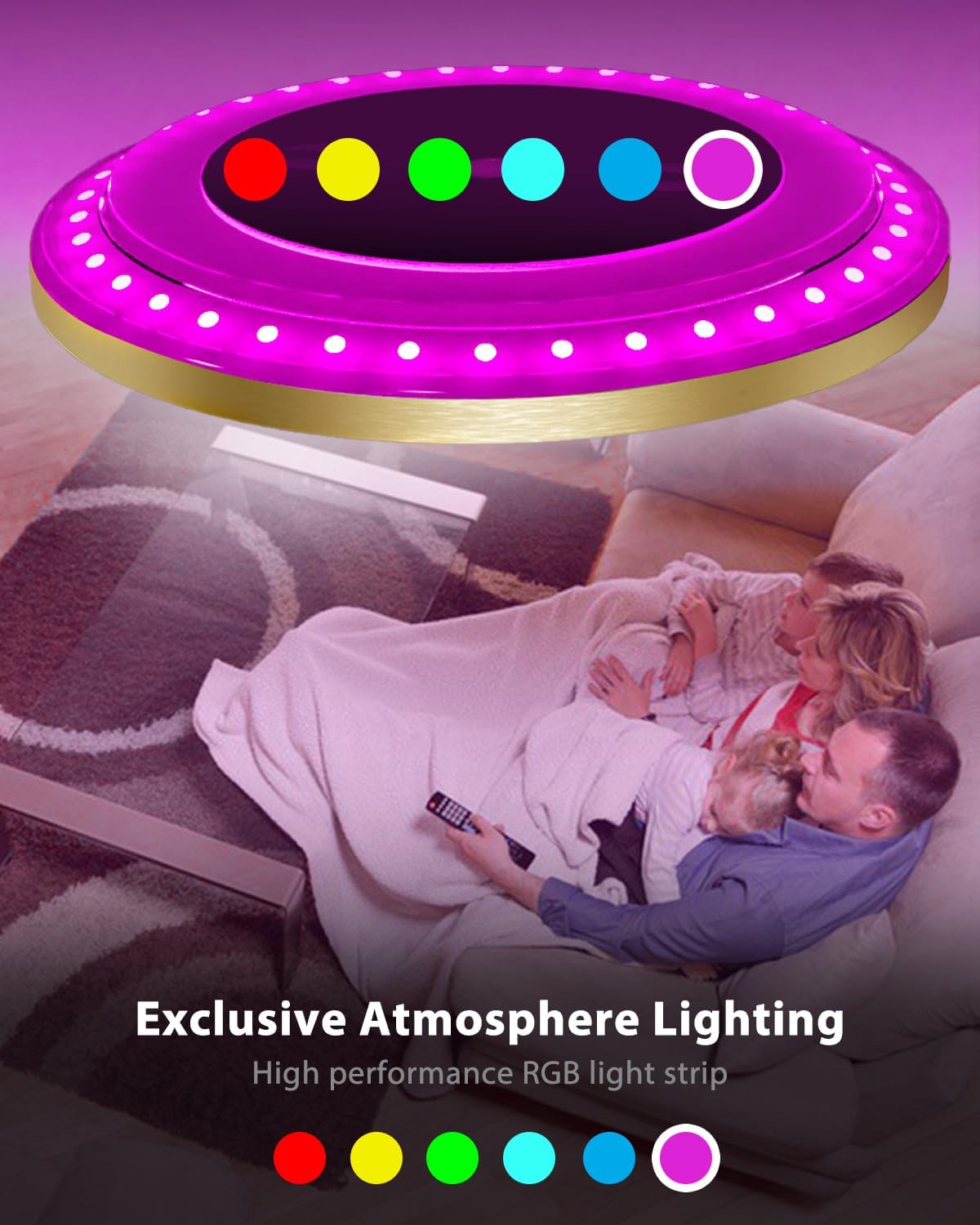Thumbnail 1 de zemty LED Deckenleuchte dimmbar mit RGB-Farbwechsel und Fernbedienung (IP54, 24W, 3200 lm, 30 cm) für Bad & mehr