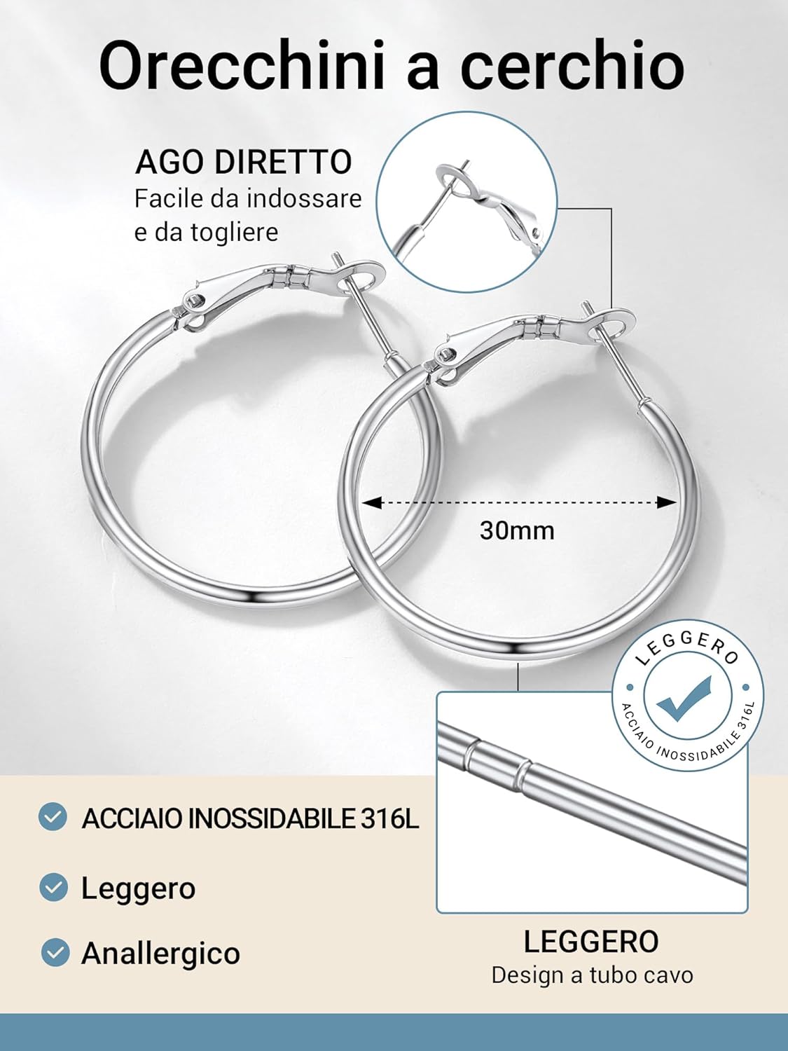Thumbnail 1 de Set PROSTEEL da 3 paia di orecchini a cerchio in acciaio 316L: argento, nero e oro