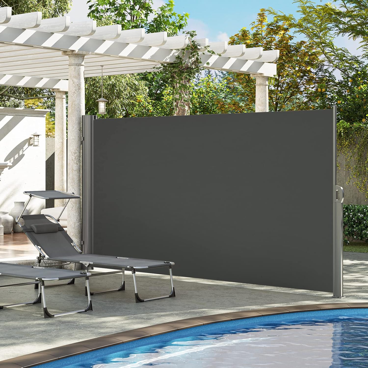Detalle de LARMNEE ausziehbare Alu-Seitenmarkise 180 x 300 cm (Anthrazit) – Sicht- und Sonnenschutz für Balkon & Terrasse