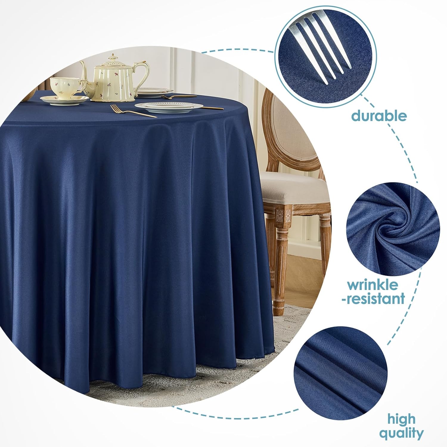Detalle de VidaFete 10-Pack Navy Blue 120-Inch Round Tablecloth (Polyester) for Dining, Parties & Buffets