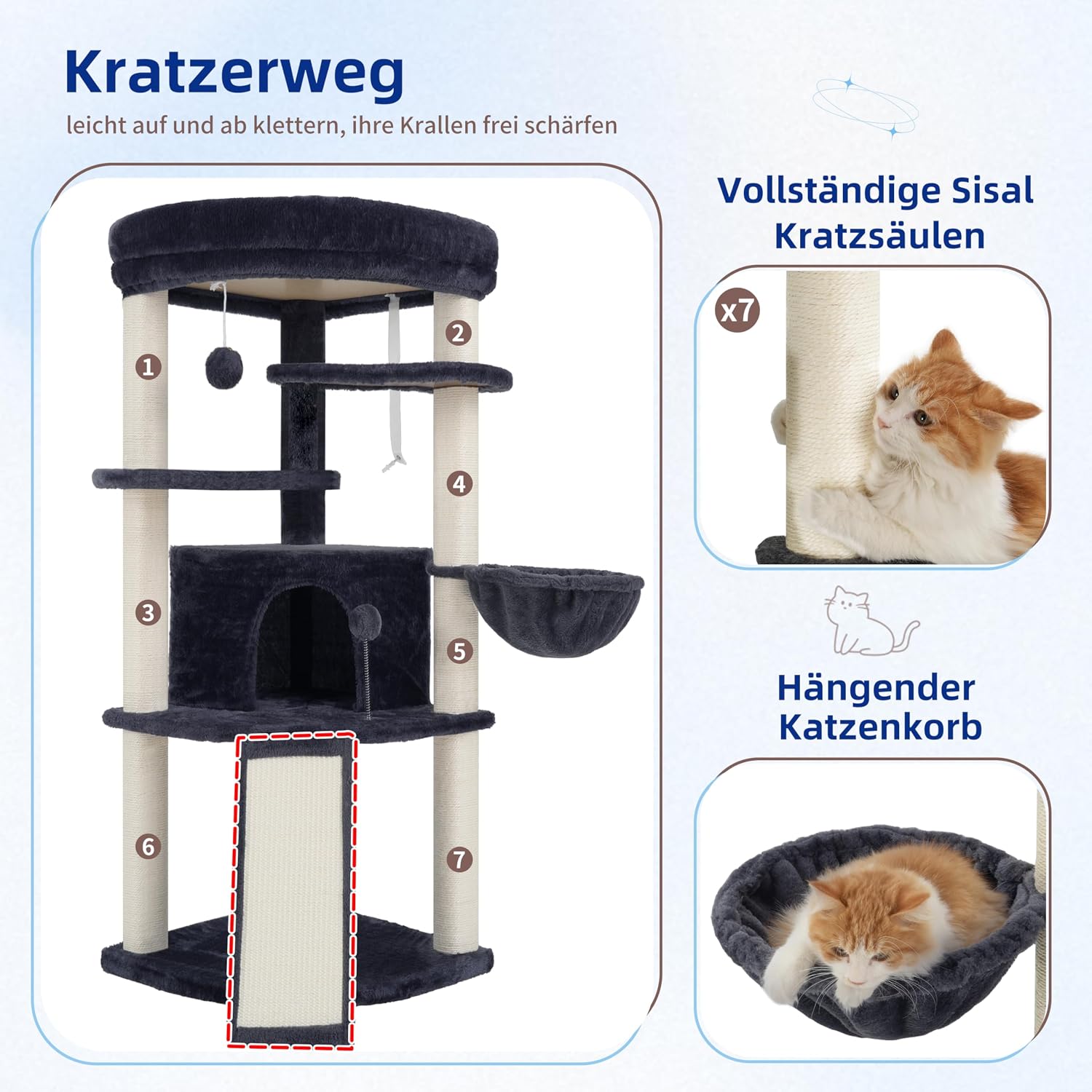 Detalle de Gitelsnour Eck-Kratzbaum: Eck-Kratzbaum für Innenbereich mit Mehrstöck-Design (Rauchgrau 025G)
