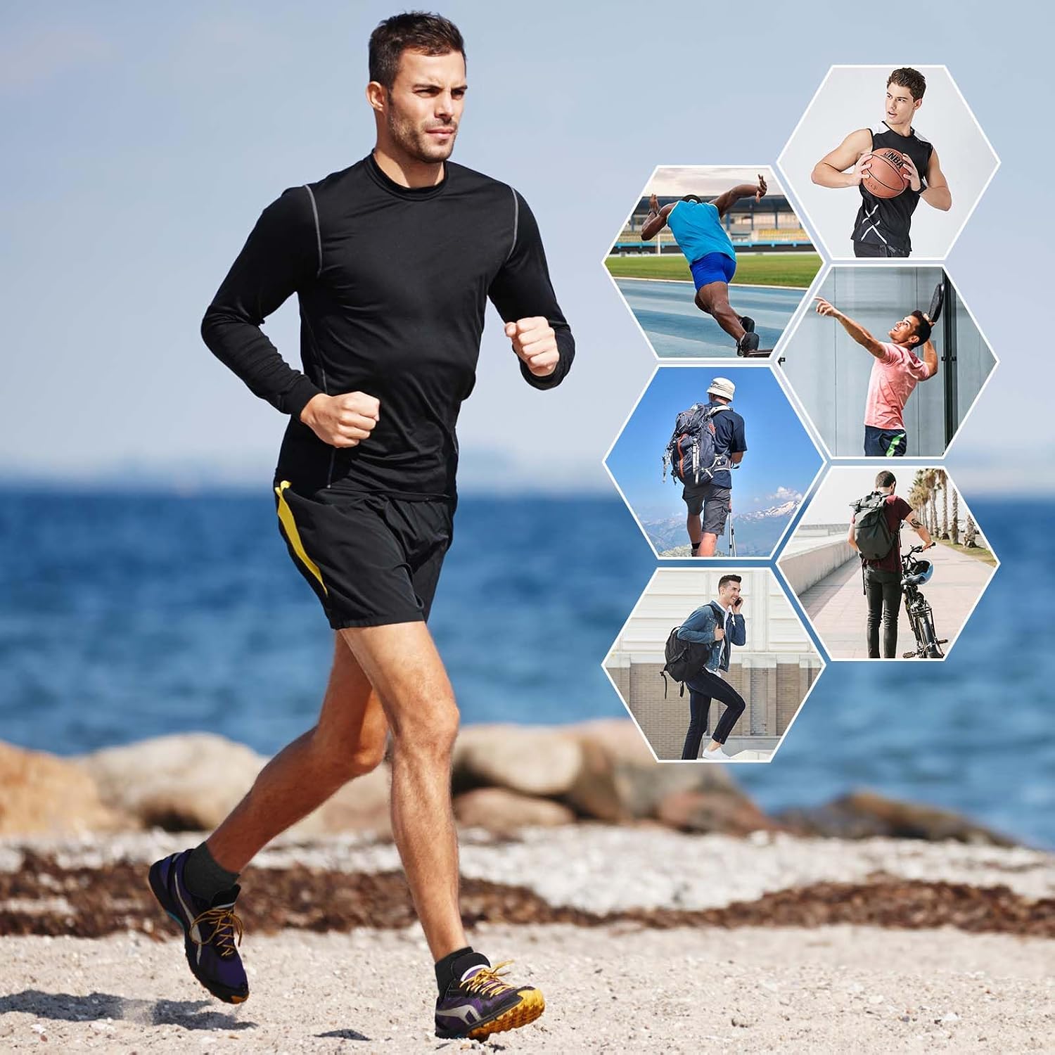 Detalle de PUTUO Sport – Lot de 4 paires de chaussettes anti-dérapantes homme en coton