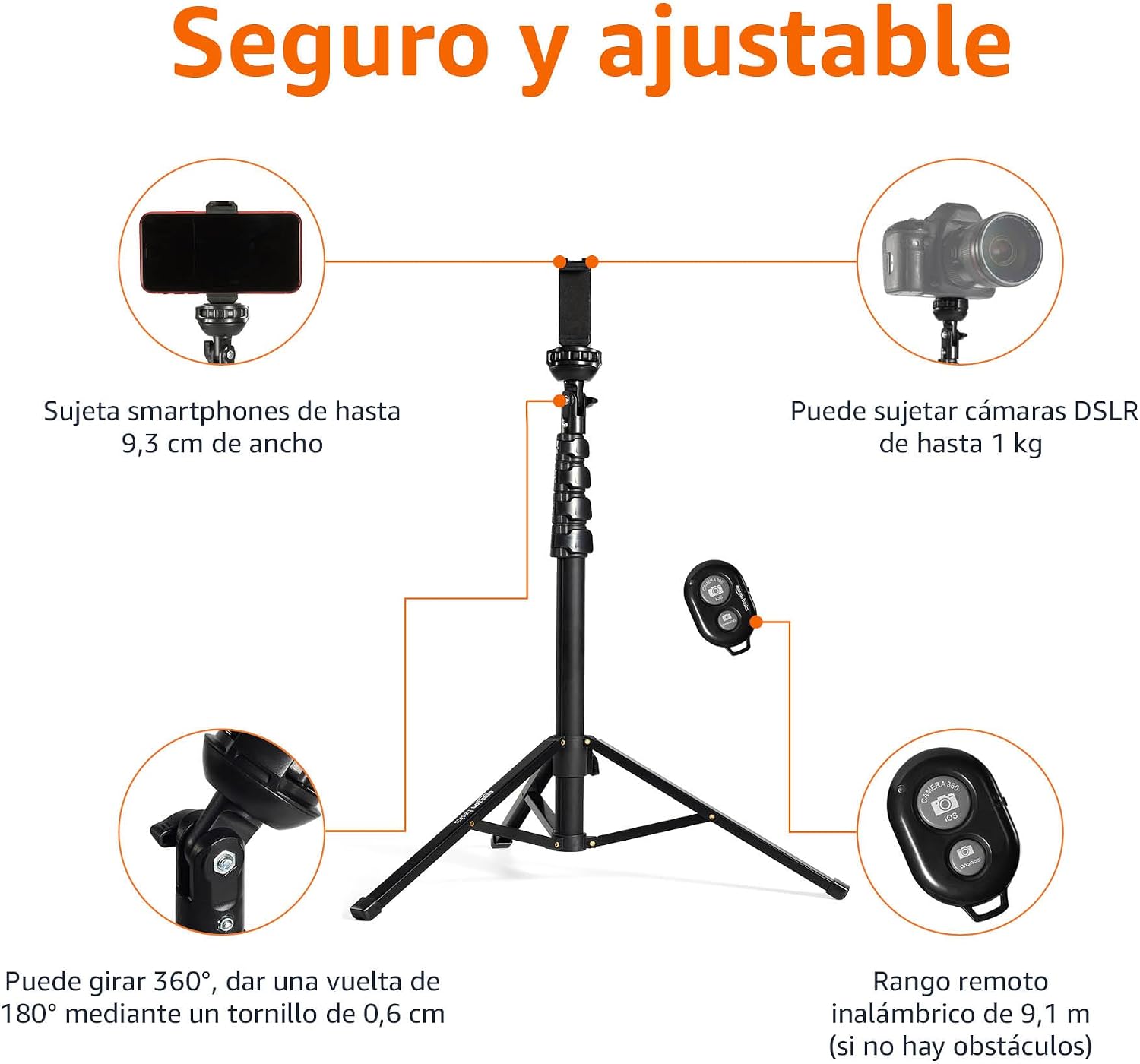 Thumbnail 4 de Amazon Basics Trípode 162 cm para teléfono