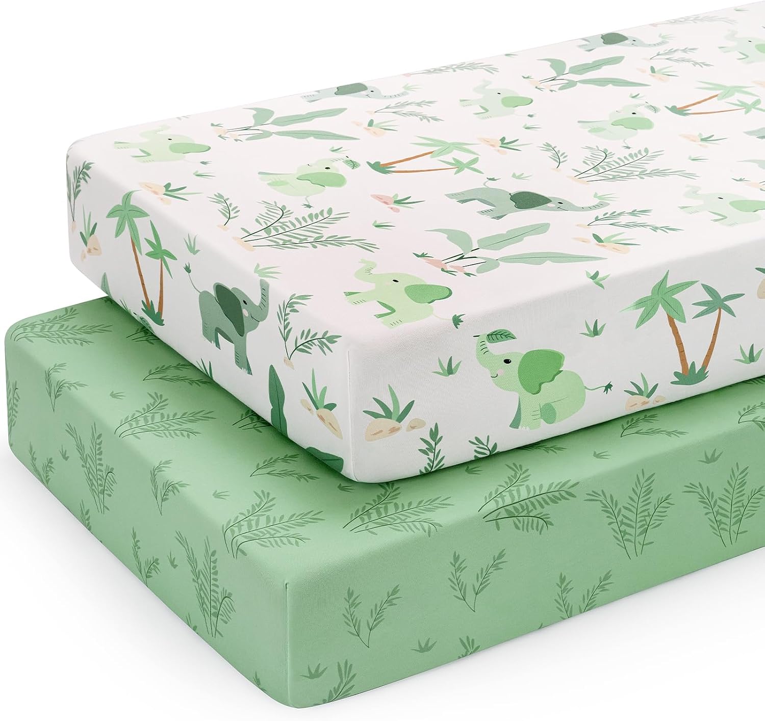 Detalle de Lot de 2 Draps Housse Bébé 70x140 cm en Microfibre Douce – Ajustable et Lavable (Vert Éléphant)