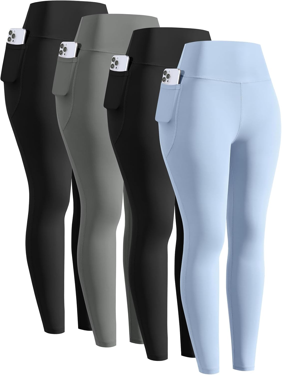 Detalle de Mexholin 4-Pack Girls’ Leggings with Pockets, High-Waisted Stretch