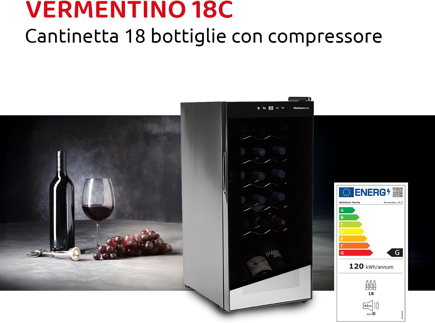 Detalle de Melchioni Cantina Vino 18 Bottiglie Vermentino Nero: cantinetta per conservare il tuo vino con stile