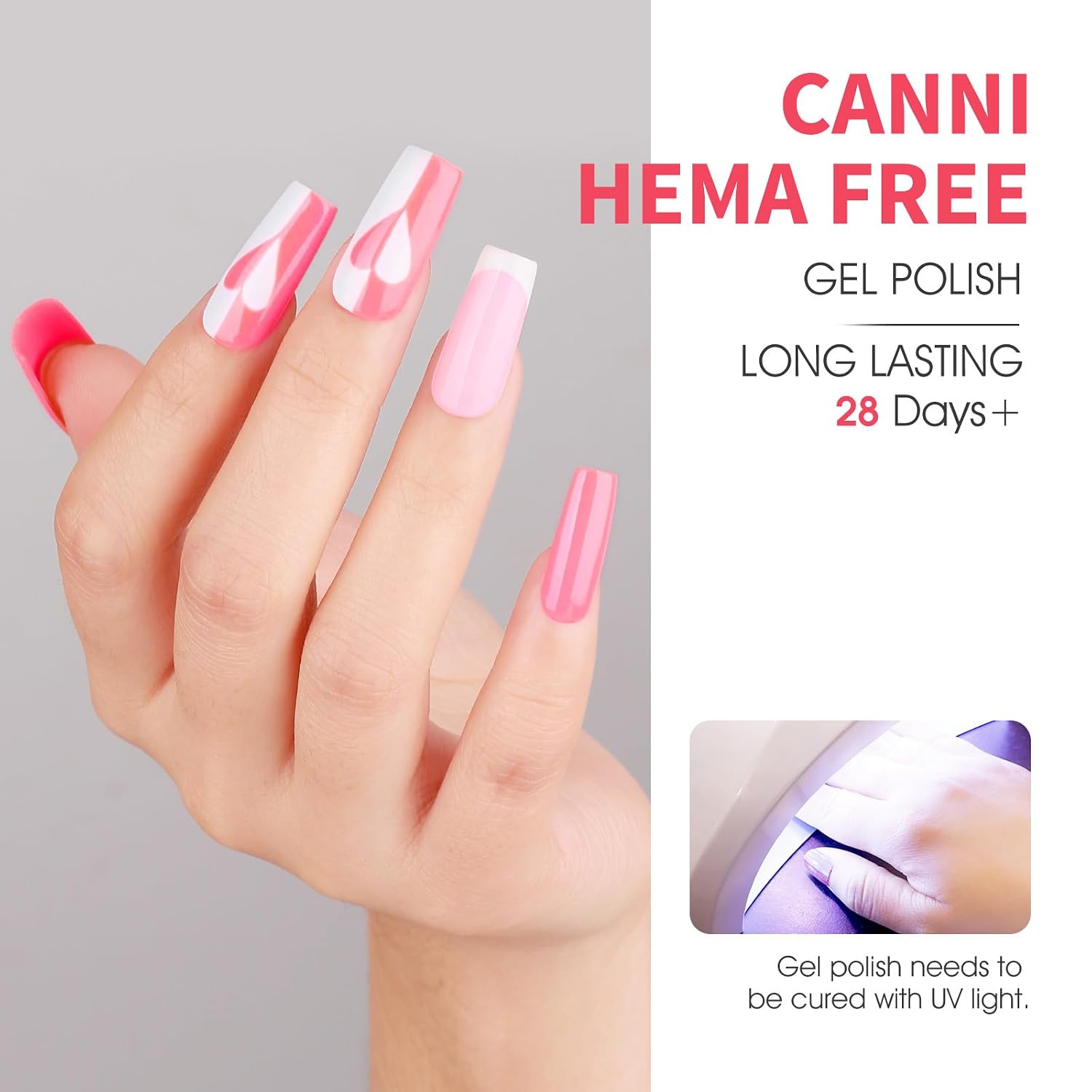 Detalle 2 de CANNI Pink Gel Nail Polish Set (6 Colors) for French Tips, DIY Nail Art, Glossy Long-Lasting Finish