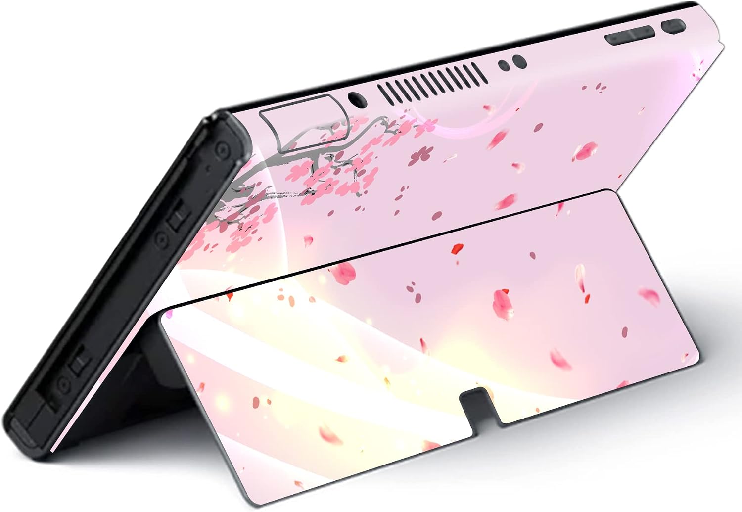 Detalle de PlayVital Full Set Protective Stickers for Nintendo Switch OLED (Pink Cherry Blossom)