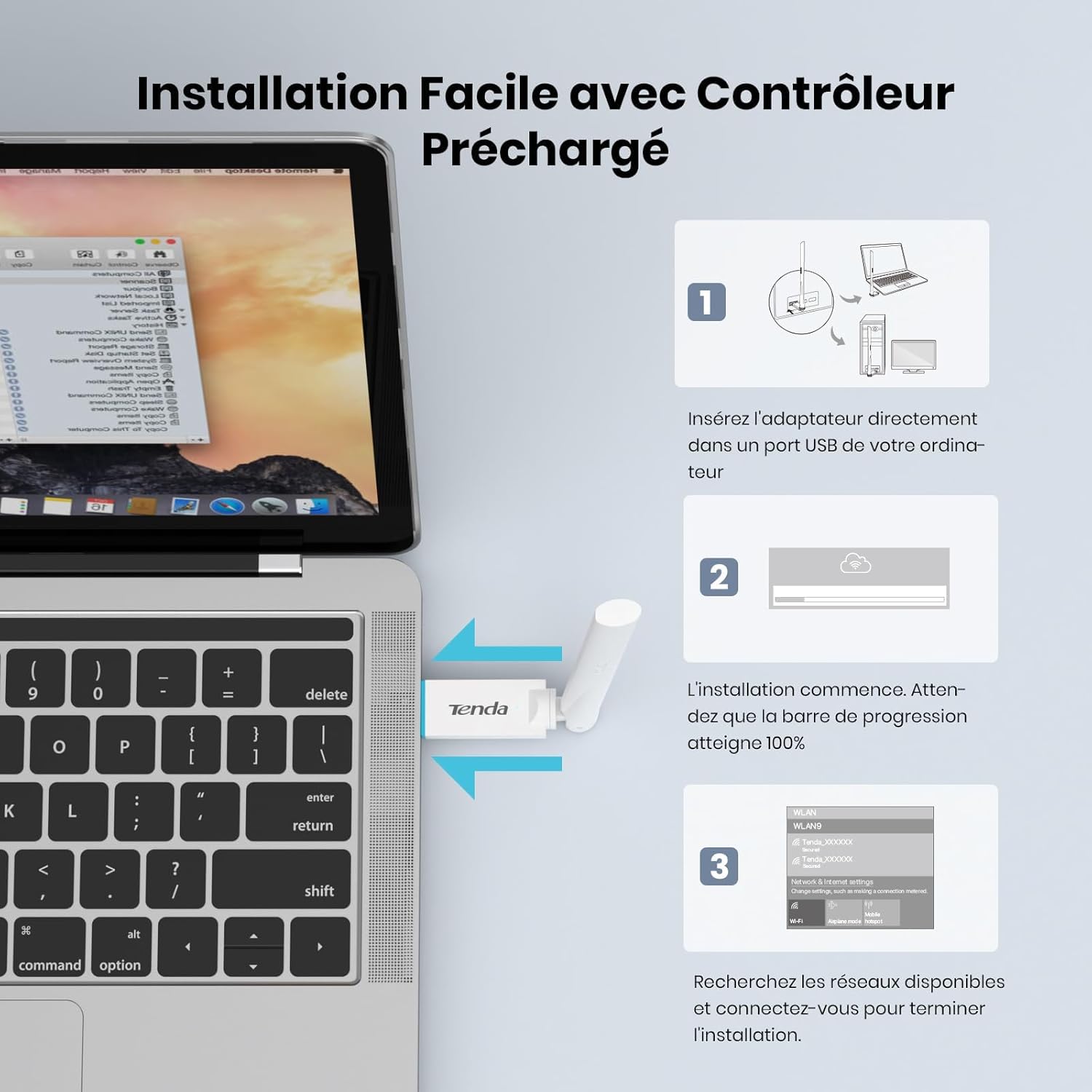 Thumbnail 2 de Tenda Clé WiFi Puissante AX300 (USB Wi‑Fi 6) avec antenne 6 dBi et mode Soft-AP pour PC