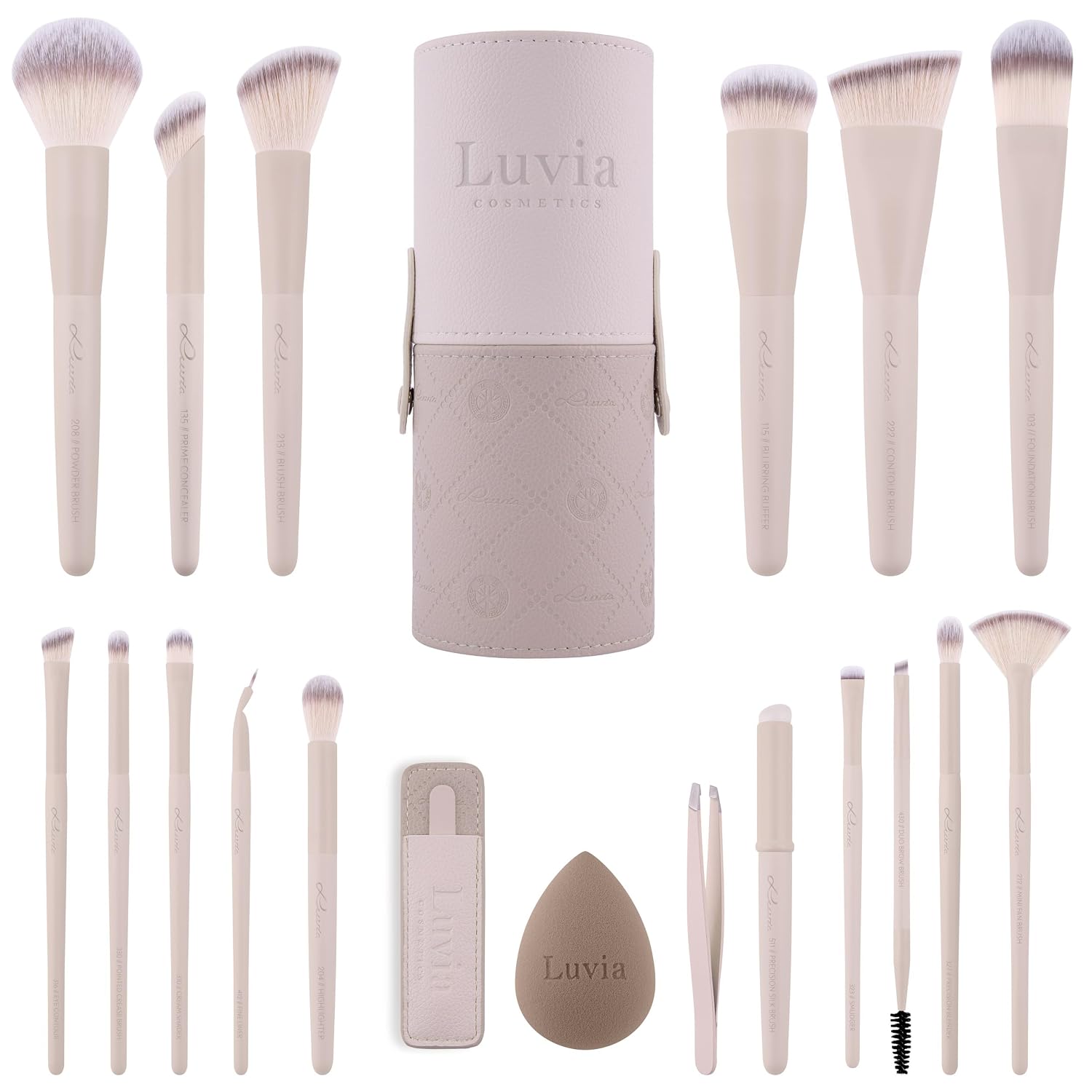 Detalle de Make-up Pinselset Aura Pro von Luvia – 19-teiliges Set mit Etui, Beauty Sponge und Pinzette (vegan, tierversuchsfrei)