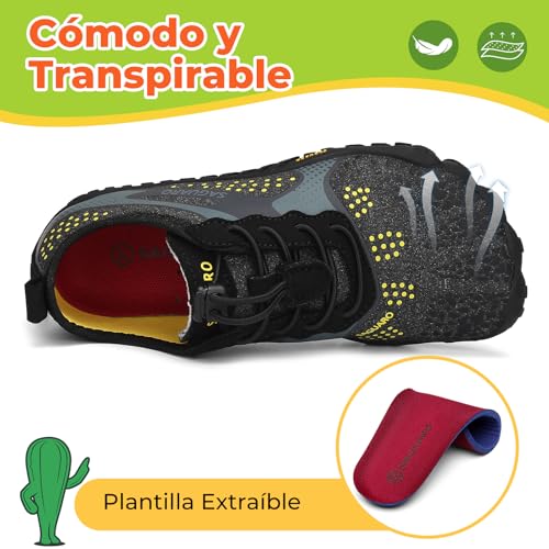 Detalle de SAGUARO Niños Barefoot: Zapatillas Niña Minimalistas Transpirables, Negro, Talla 26