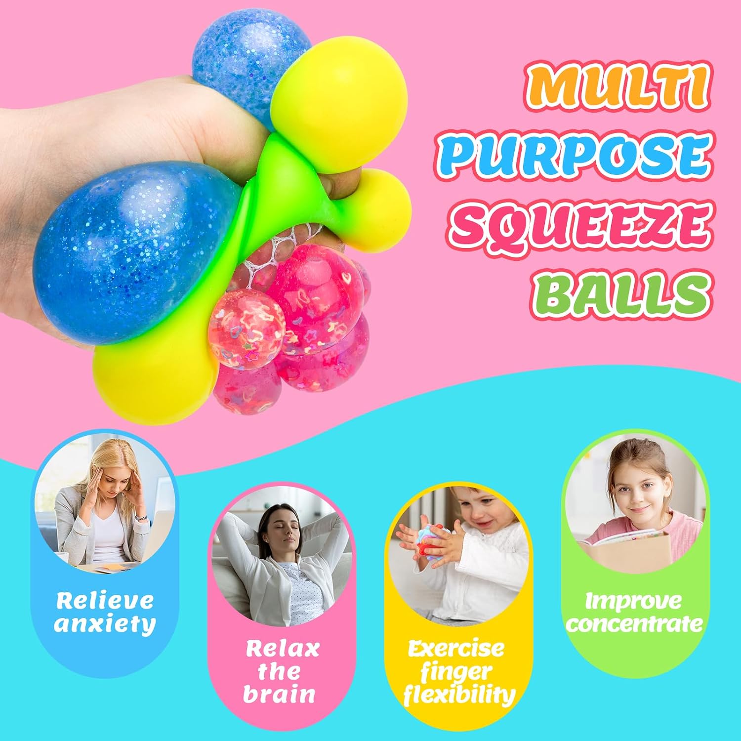 Detalle de BESNEL 4P NEW stress ball 4-pack, sensory squeeze toys with varied effects