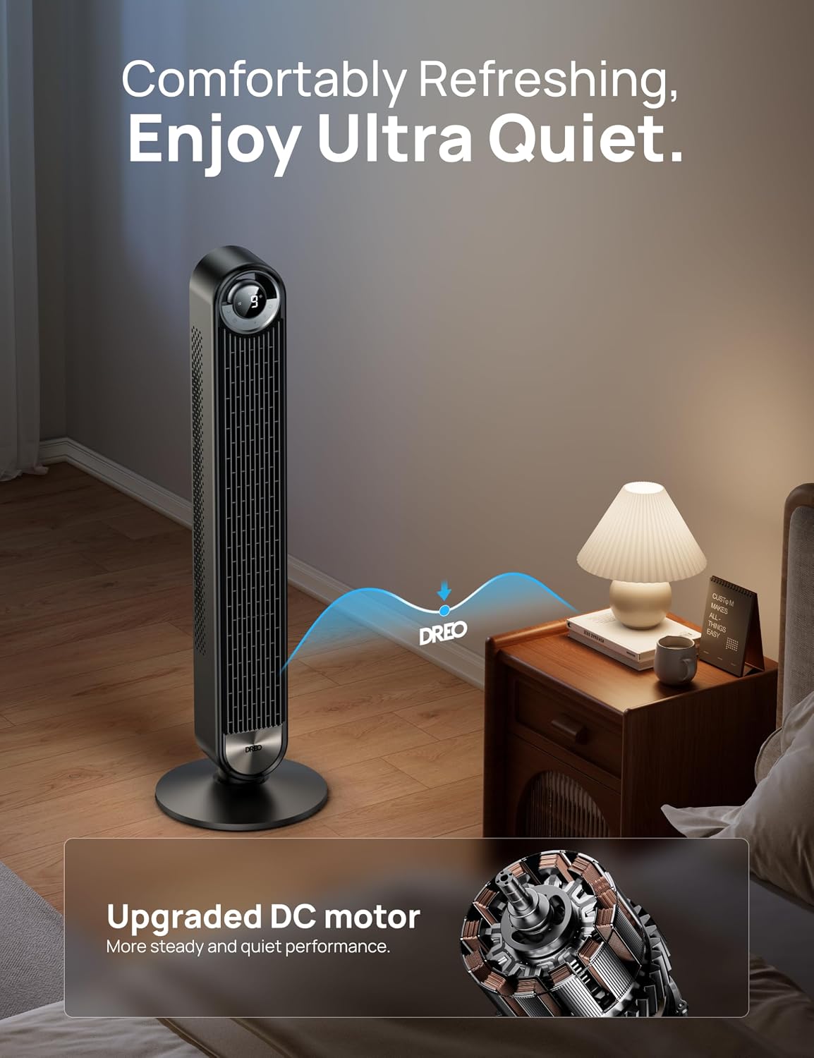 Detalle de DREO 519 Tower Fan, 42-Inch Bladeless Fan with 9 Speeds and Oscillation