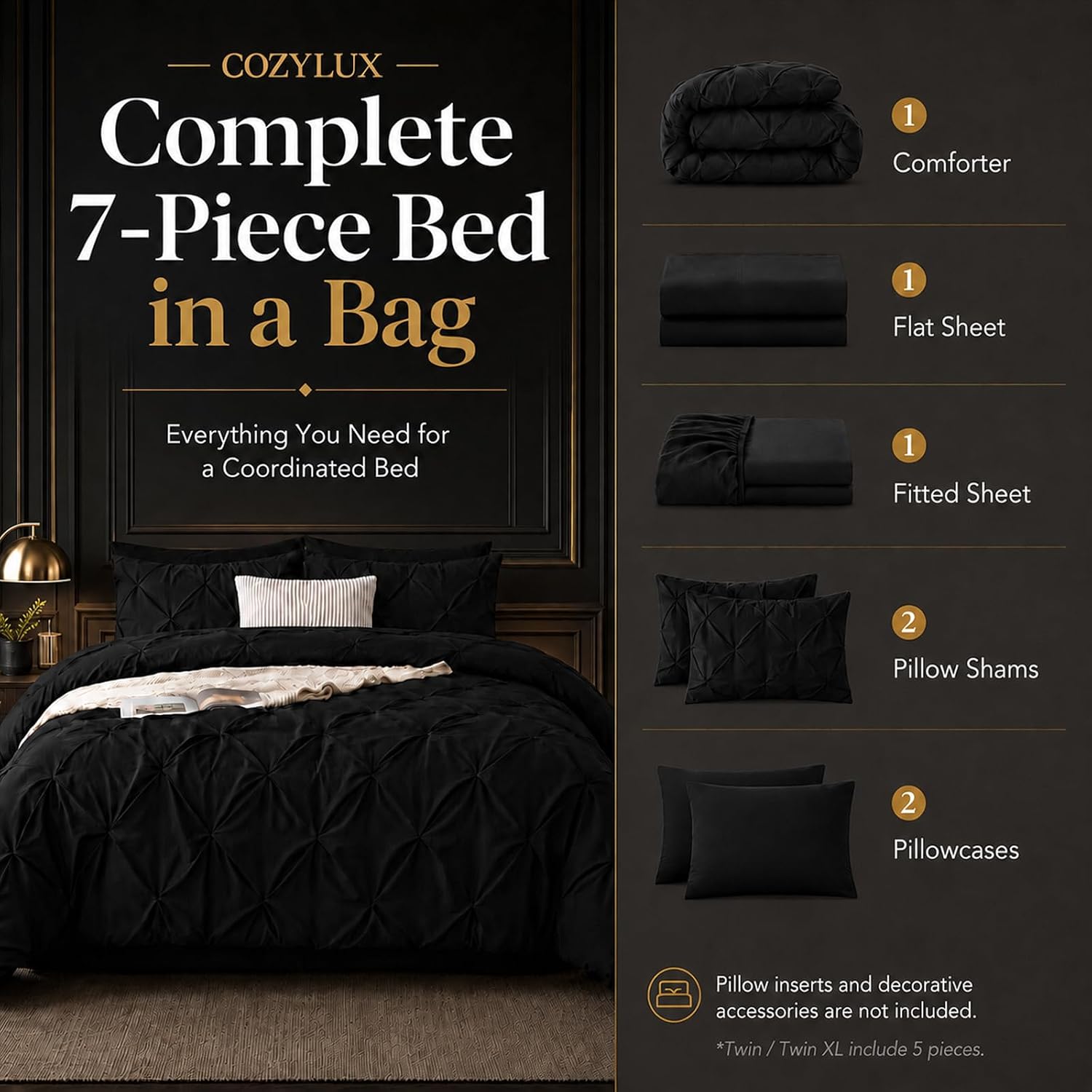 Thumbnail 2 de CozyLux Queen Comforter 7-Piece Pintuck