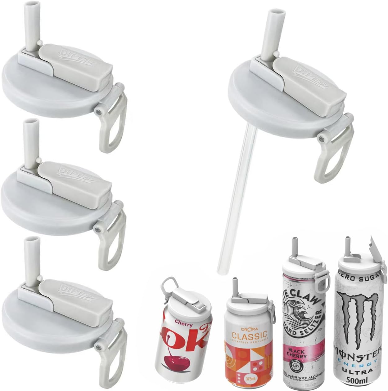 Detalle de DIPESI K01 Soda Can Lids with Straws for Standard 12 oz and 16 oz Cans