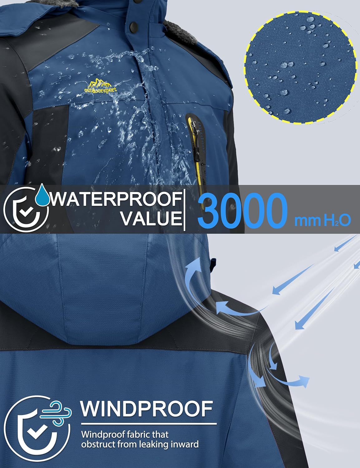 Detalle 2 de TACVASEN Men's Winter Ski Jacket Waterproof 1