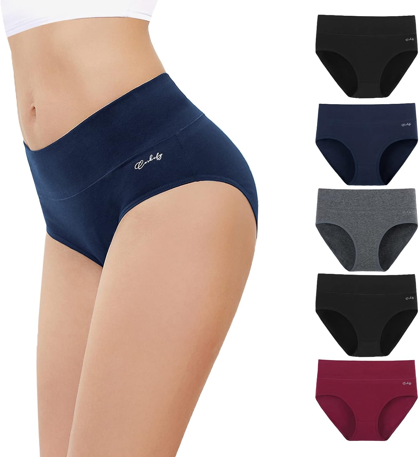 Detalle 2 de anqier Damenunterhosen 5er-Pack – Hohe Taille, Baumwolle 🩲