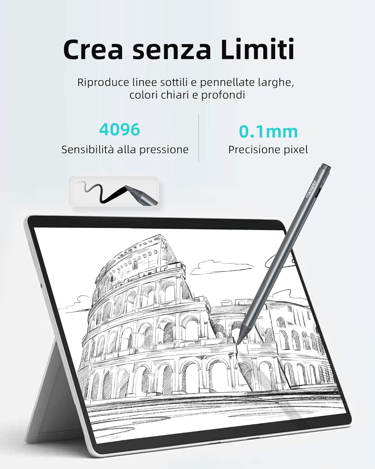 Thumbnail 5 de Metapen M2 Penna per Surface: 4096 livelli di pressione, inclinazione e rifiuto del palmo
