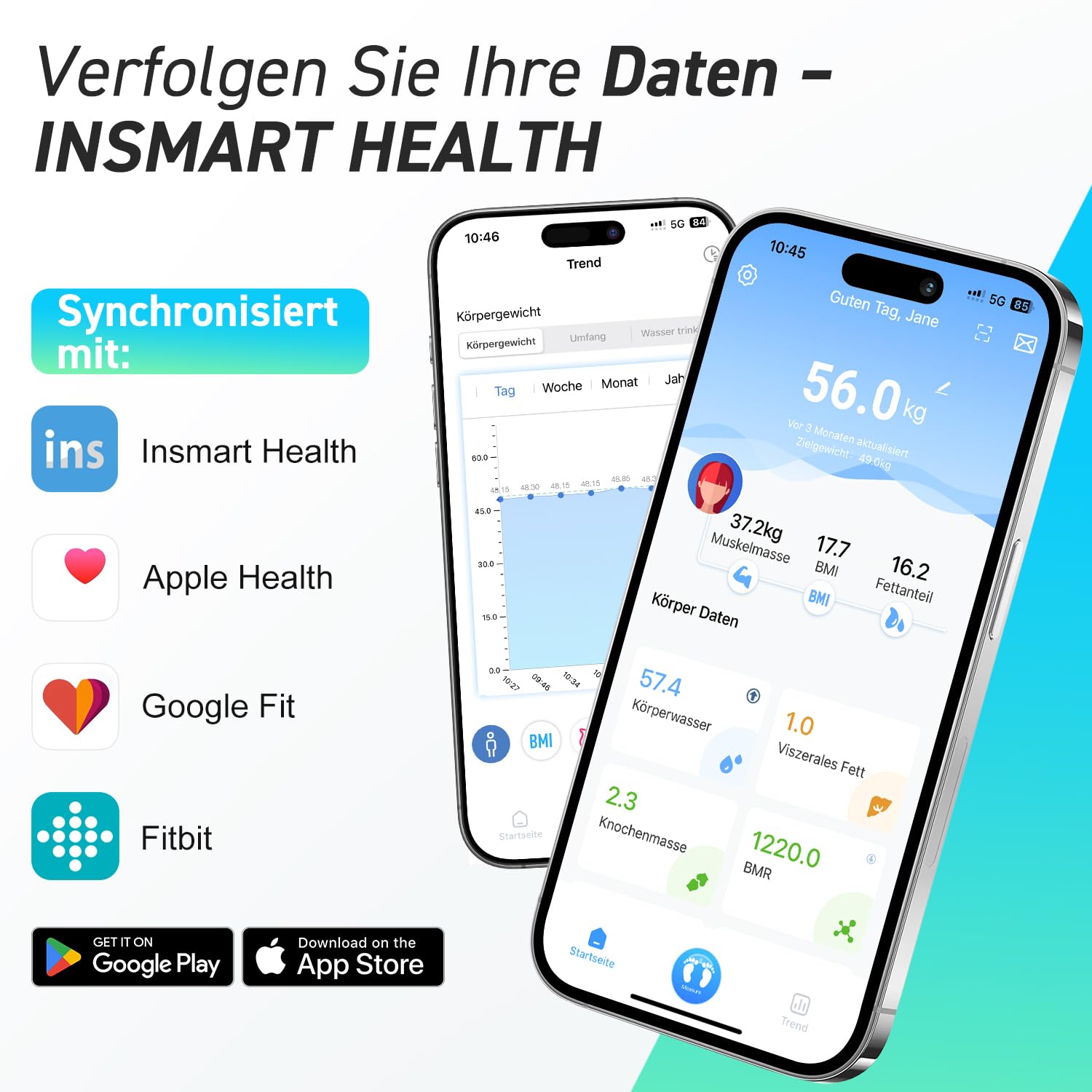 Detalle de INSMART Personenwaage Digital mit Bluetooth – 30 × 30 cm