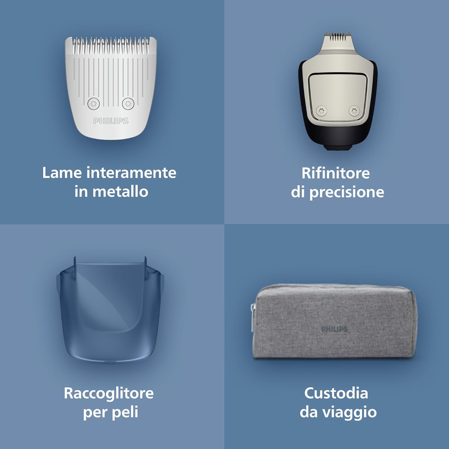 Detalle de Regolabarba Philips serie 5000 BT5765/15: lame metalliche autoaffilanti e BeardSense
