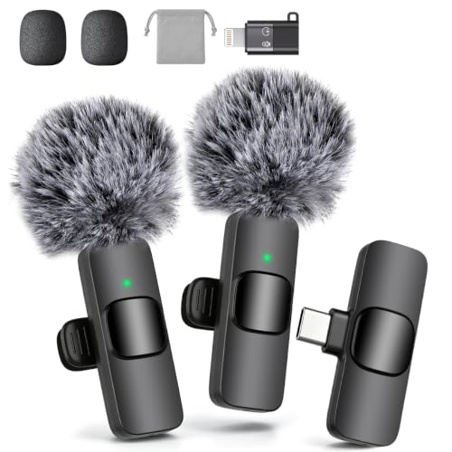 Detalle de aiworth Mini Wireless Lavalier Microphone for iPhone/iPad/Android – Dual Transmitters, Plug & Play