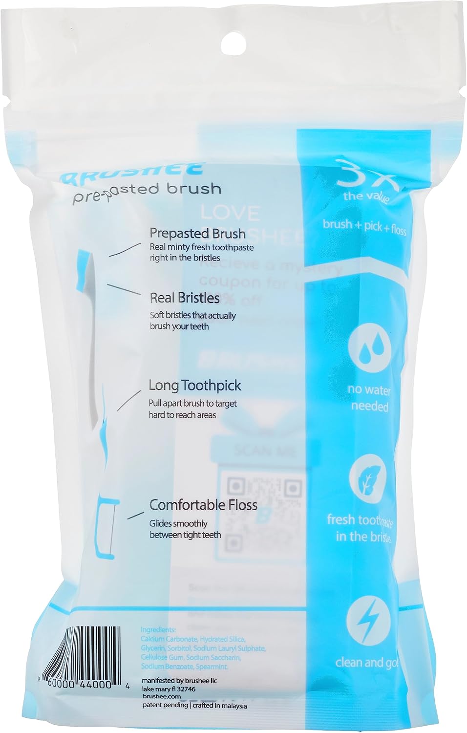 Detalle de Brushee - The Evolution of Oral Care: 4-in-1 Portable Brush with Paste, Floss, and Pick (24-Pack)