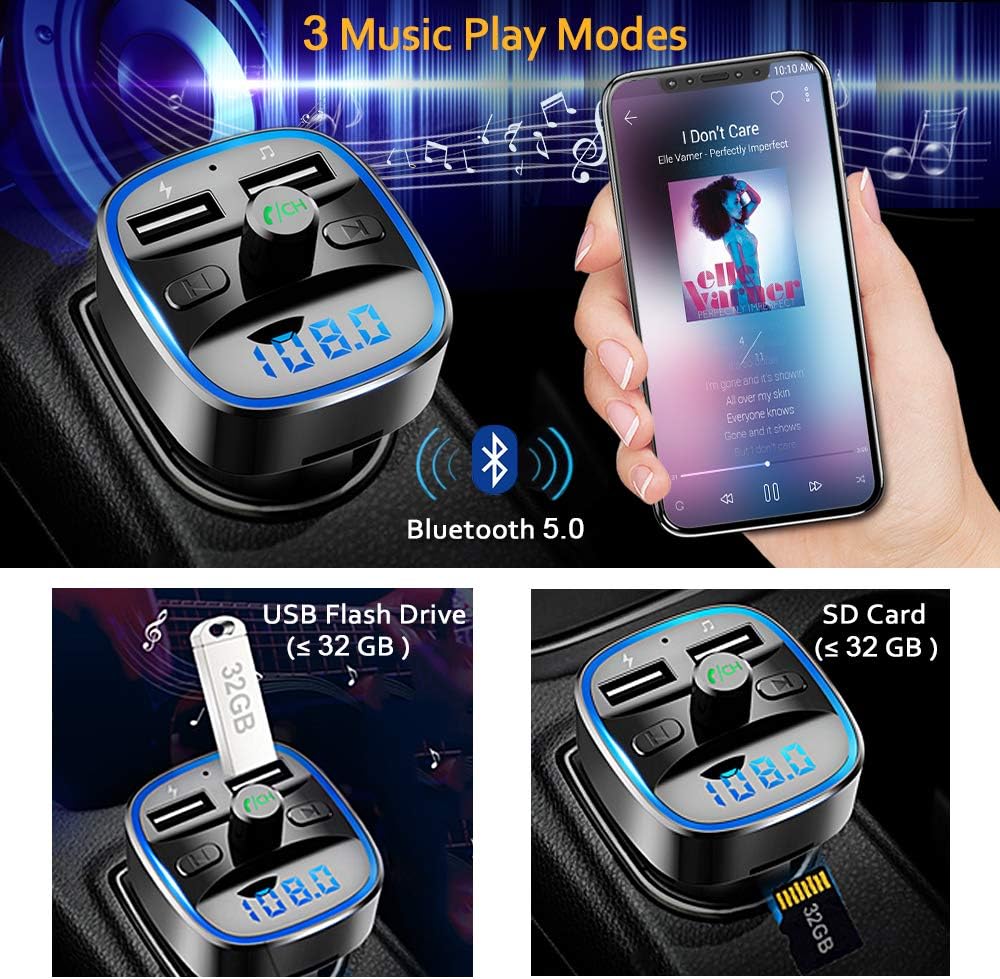 Thumbnail 1 de Cocoda Bluetooth FM Transmitter for Car with Blue Ambient Ring Light and Handsfree