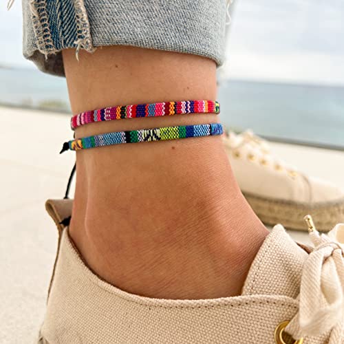 Detalle de Made by Nami Surfer Fußband 2er Set – Dünnes Boho Ethno Schmuckband aus 100% Baumwolle, wasserfest, verstellbar