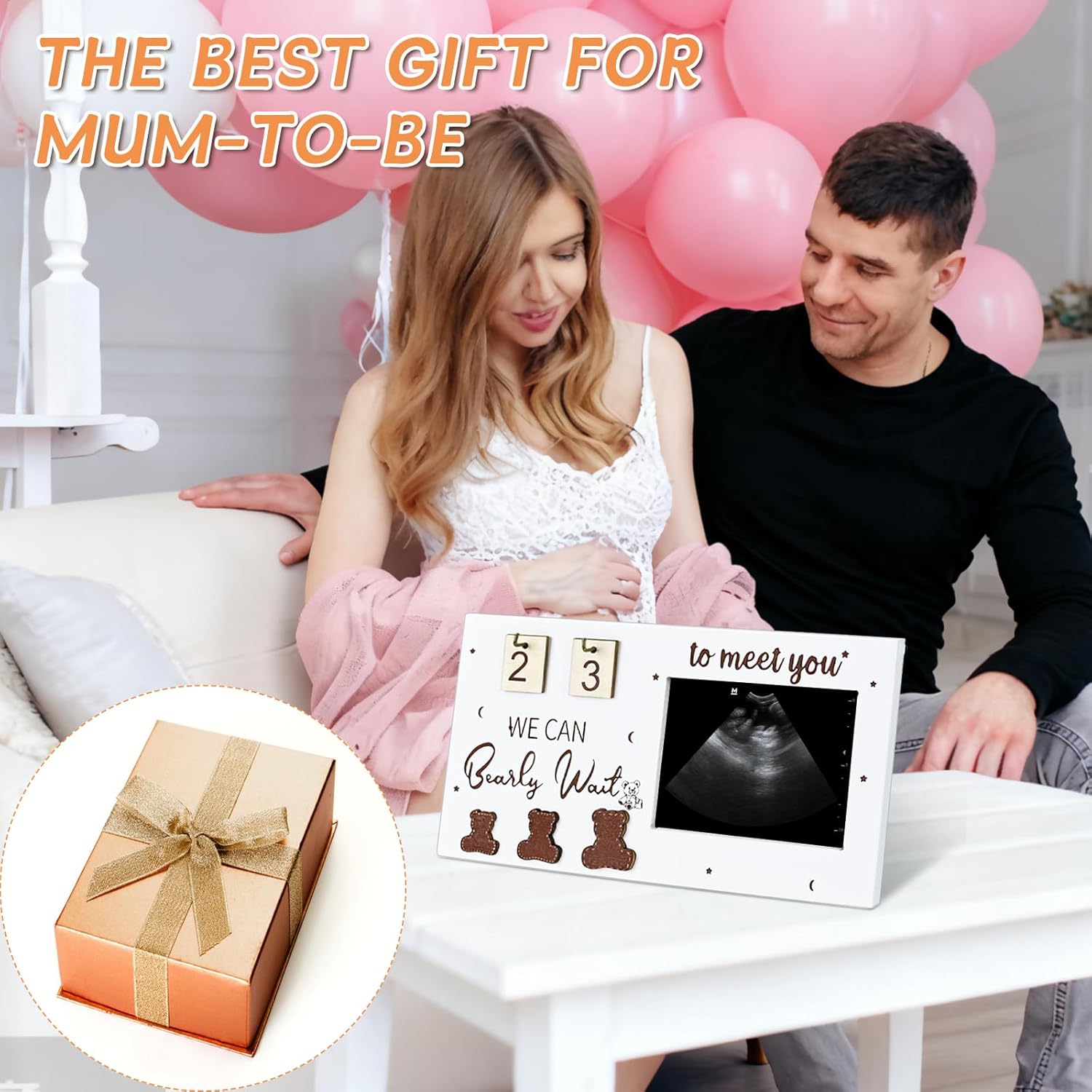 Thumbnail 6 de ROYUEXT Baby Ultrasound Photo Frame with Countdown Weeks (24 x 12.7 cm, White)