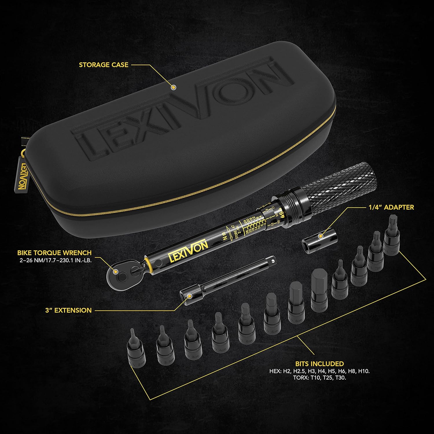 Thumbnail 2 de LEXIVON Bike Torque Wrench Set 15 Pieces (LX-191) – 1/4 Inch, 2–26 Nm Dual-Direction