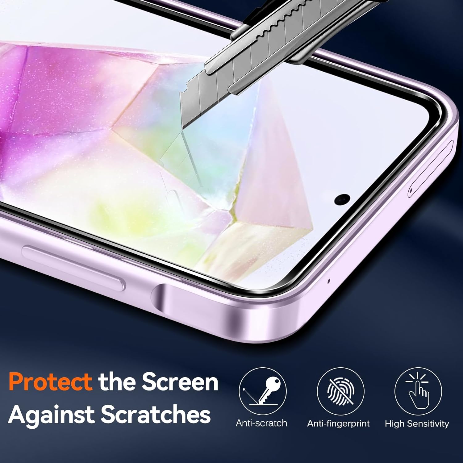 Detalle de iVoler Cover per Samsung Galaxy A55 5G – 2 vetri temperati inclusi, custodia antiurto trasparente in viola