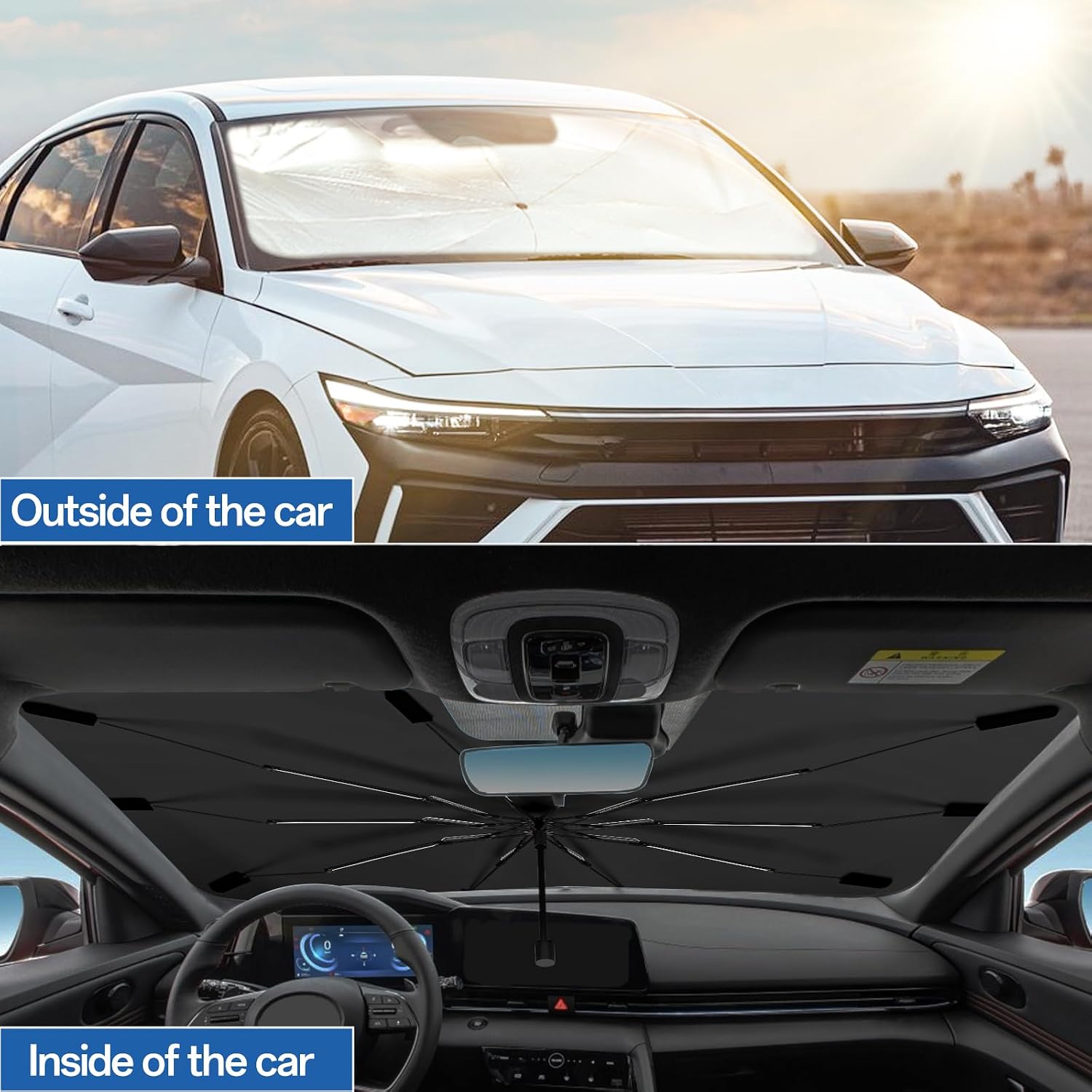 Thumbnail 6 de 2026 Windshield Sun Shade Umbrella — Foldable UV-Blocking Car Windshield Shade (57" x 33")